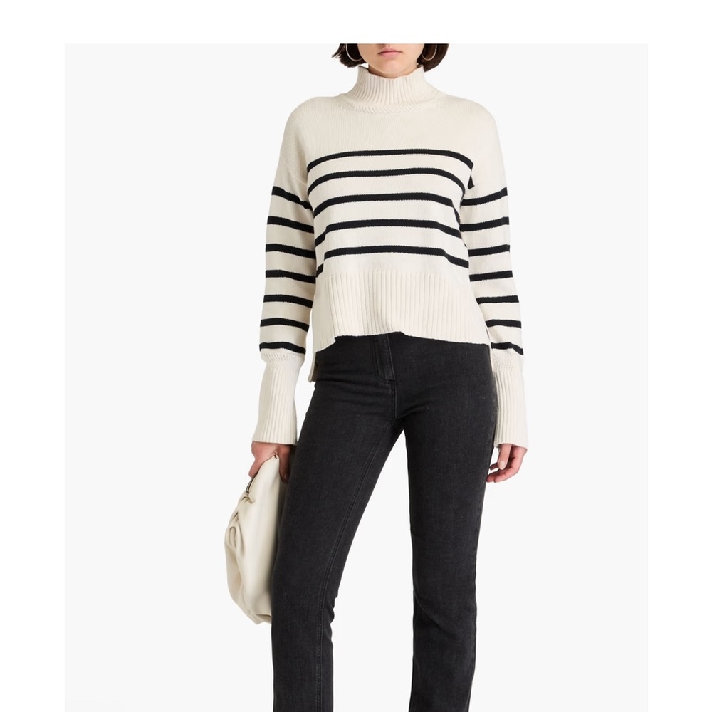 Veronica Beard Cotton Lancetti Striped Mock Neck Sweater